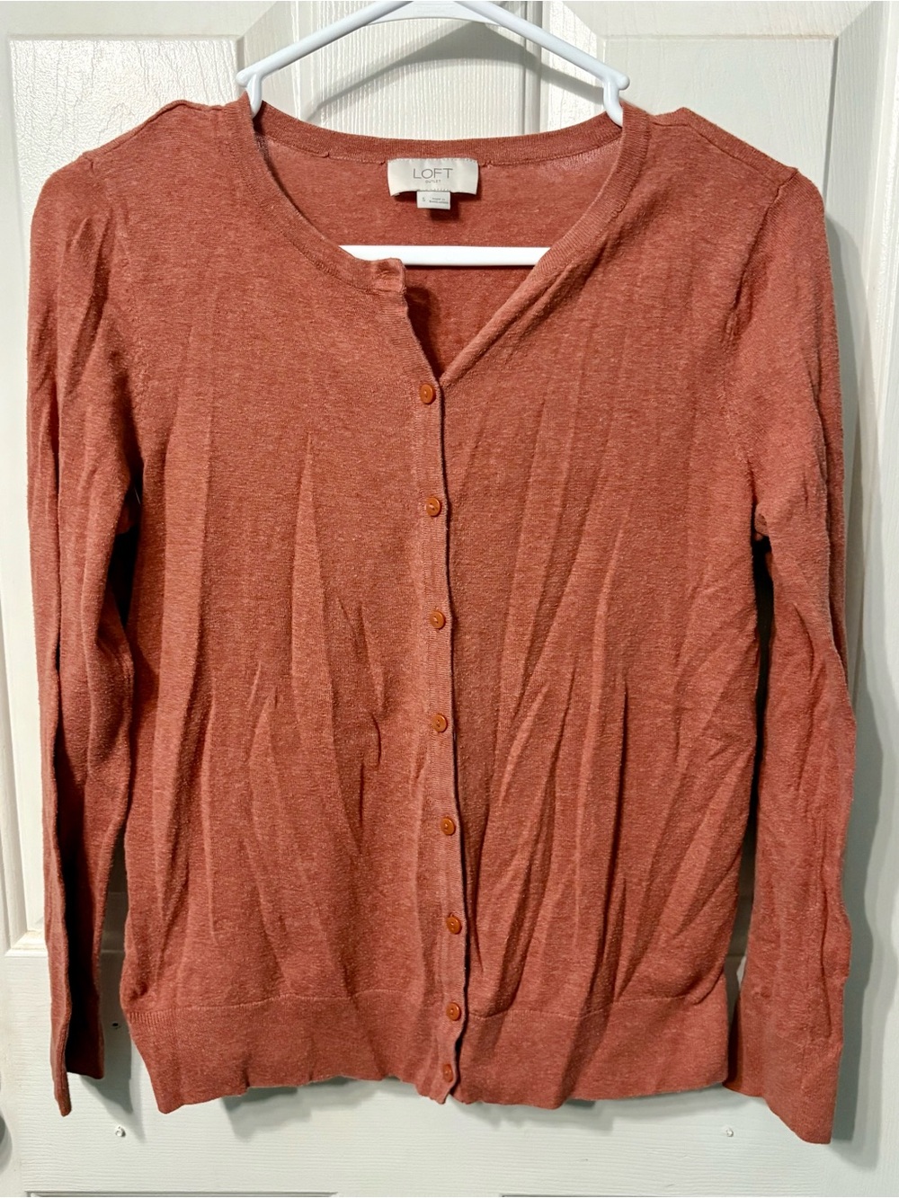 LOFT Outlet women's rust-toned crewneck cardigan